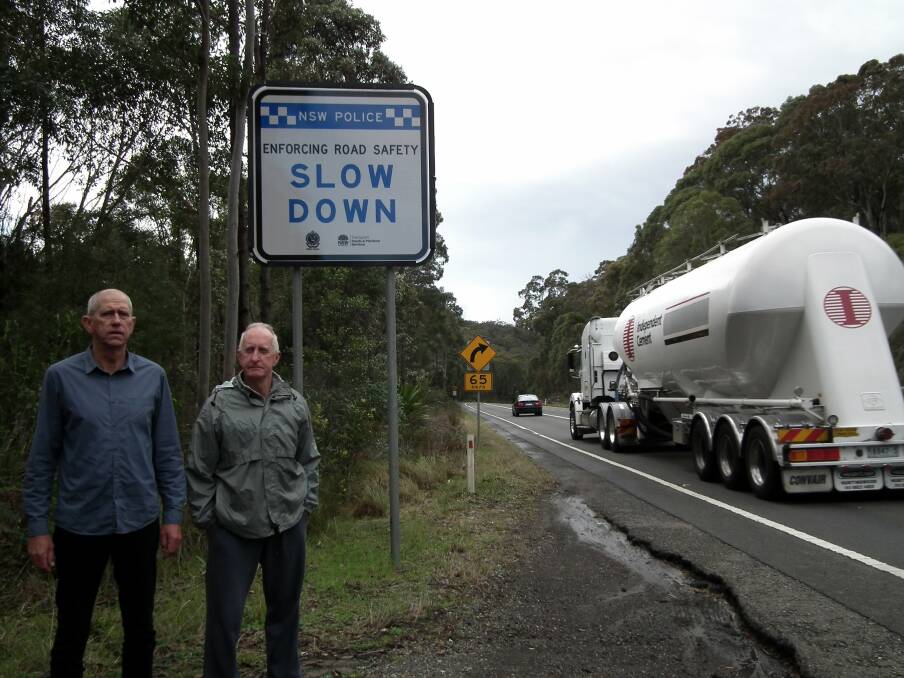 Horror road: Pat Kennedy (left)and Paul Drayton have launched campaign to have new safety measures implemented on Heathcote Road by Christmas. Picture: supplied
