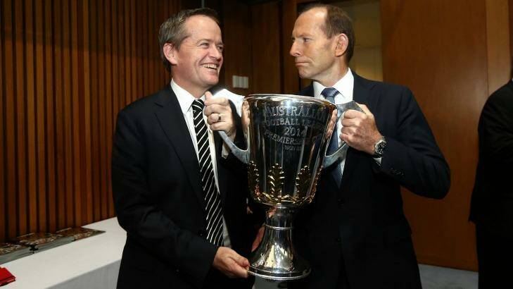 Opposition Leader Bill Shorten, says Prime Minister Tony Abbott, pictured with Shorten on Tuesday, is not fit to govern. Photo: Alex Ellinghausen