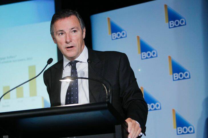 BOQ AFR PHOTOGRAPH BY GLENN HUNT Thursday 18th of October 2012.
COMPANIES-  Bank of Queensland CEO Stuart Grimshaw speaking at the bank's annual results.