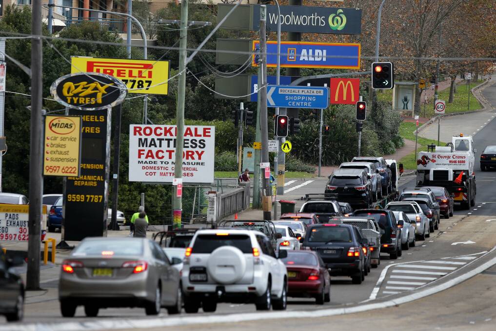 Power project: The intersection of Princes Highway and Rockdale Plaza Drive, Rockdale, is among "pinch points" due to be upgraded with proceeds from electricity privatisation. Picture: John Veage