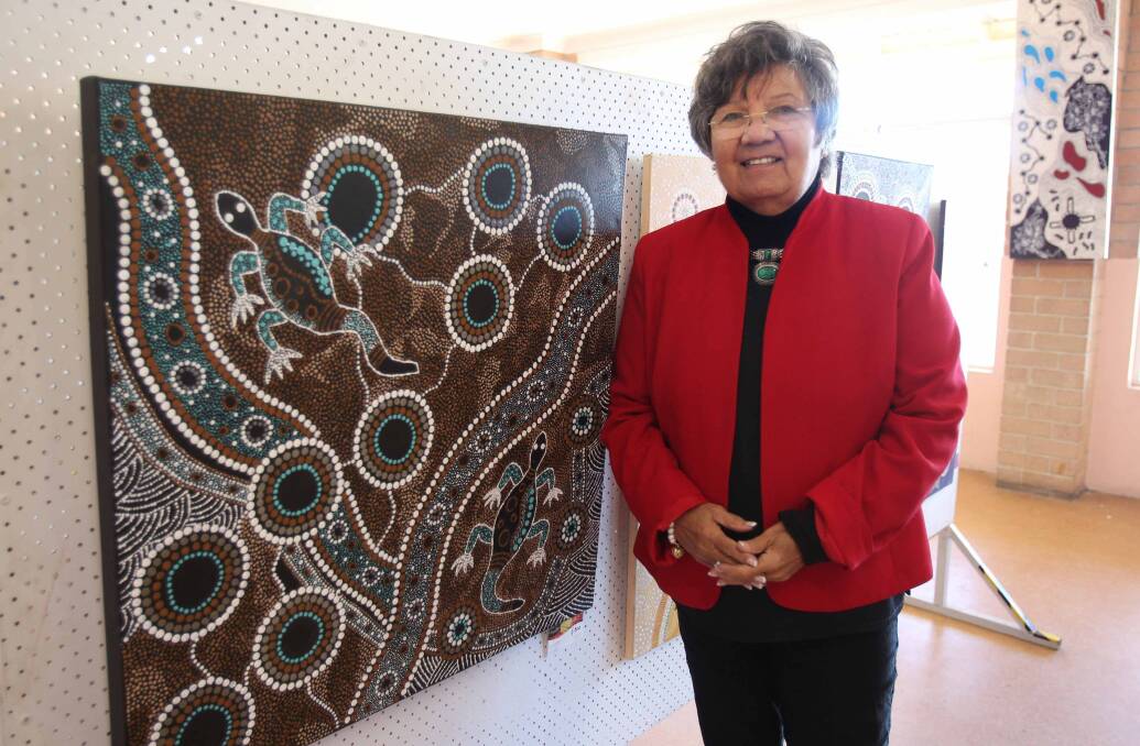 Cultural display: Artist Deanna Schreiber with her artwork at Sutherland Shire’s NAIDOC celebrations. Pictures: Chris Lane

