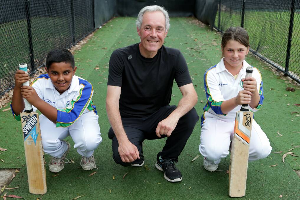 Students of the game: Kingsgrove Colts Cricket Club's Harsh Shirodkar, coach Morris Iemma and Catherine Wilson, at the training nets at Hurstville Oval.Picture: Jane Dyson