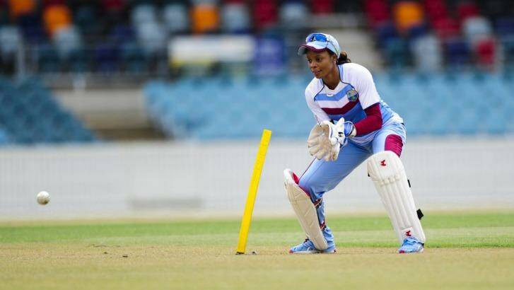 West Indies women's cricket captain Merissa Aguilleira training at Manuka Oval on Monday. Photo: Melissa Adams