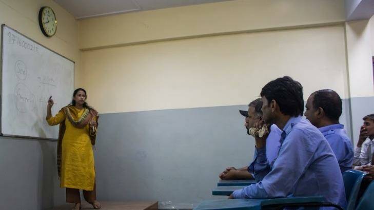 Trainer Uroosa teaches a gender-sensitisation session to bus and taxi drivers at Ashok Leyland Driver Training Institute in north Delhi. Photo: Alys Francis
