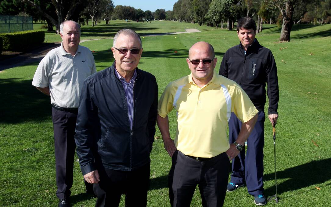 Ready to tee off: Beverley Park Golf Club captain Warren Emmerick, St George Cancer Care Centre Foundation chairman, Warren O'Rourke, Suttons Hyundai Arncliffe sales executive Mark Rigby and Beverley Park golf professional, Greg Greene at Beverley Park Golf Club. Picture: Chris Lane