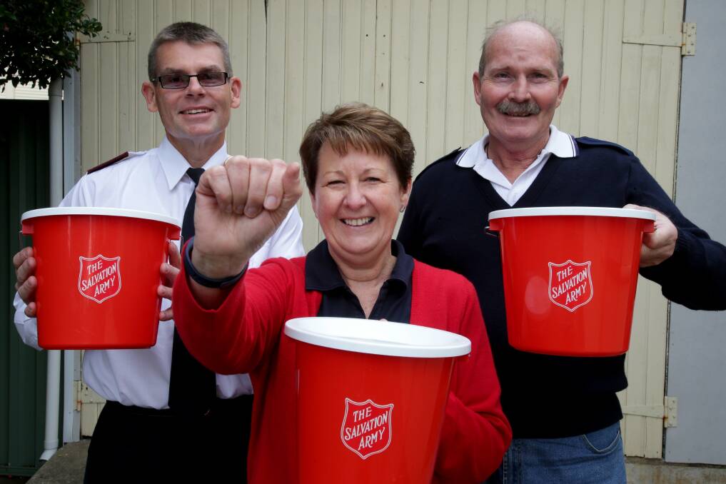 Volunteer appeal: The Salvos need volunteers for their annual Red Shield Appeal. (left to right) Lt Brad McIver, with volunteers Lynn McComb and Kevin Bryant. Picture: Jane Dyson