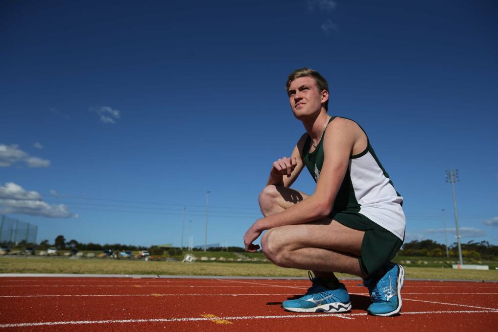 On his mark: Cross-country athlete Ollie Hoare at The Ridge Athletics Track, Barden Ridge. Picture: Chris Lane