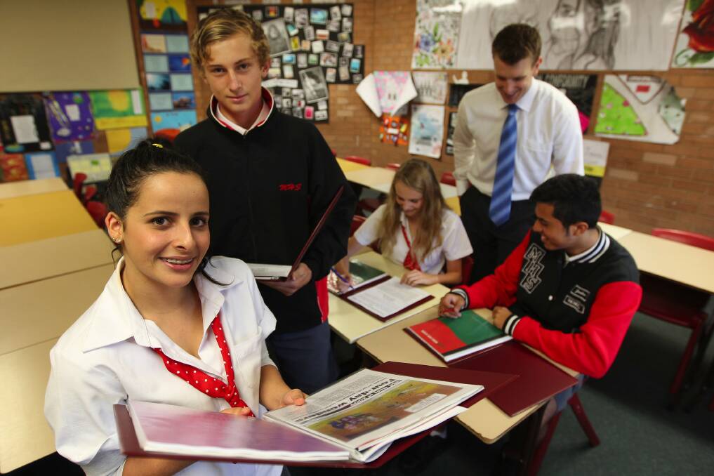 Positive planning: Teacher Luke Meagher said Kristen Agius, Lachlan Willmore, Joshua Menez, Emily Willmore benefit from a new educational plan that focused on students' futures. Picture: John Veage