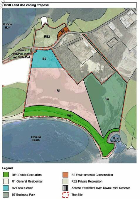 Peninsula plan: The light green area closest to the beach is public recreation, the pink area behind it is slated general residential and the blue area is earmarked as a local centre. The darker green area is a proposed business park.
