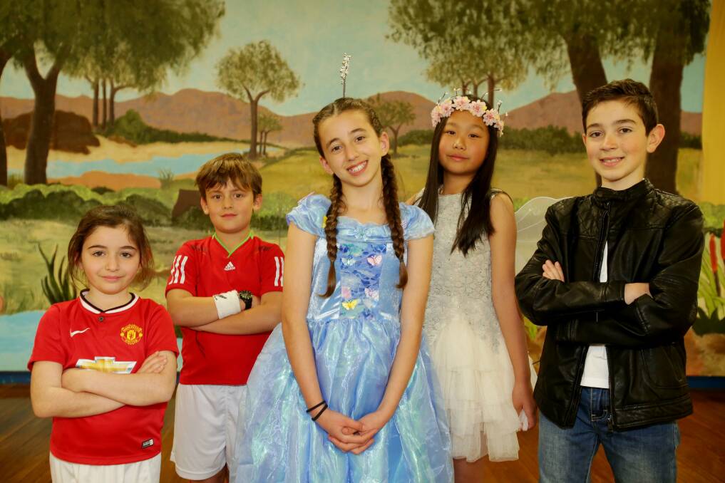 A theatrical education: This week was dress rehearsal time for Blakehurst Public School, which is putting on a double drama extravaganza. Pictured are Layelle, Zack, Kiera, Elle and Xander. Picture: Chris Lane