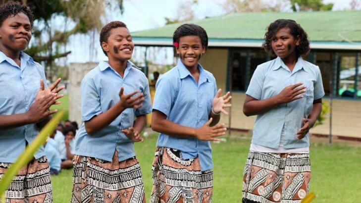 A warm welcome from students of Yasawa High School. Photo: Kerry van der Jagt