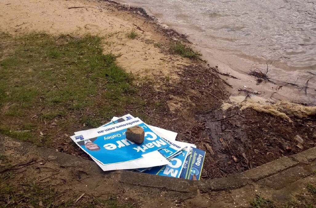 Election anger: Dumped posters at Oatley Pleasure Grounds.