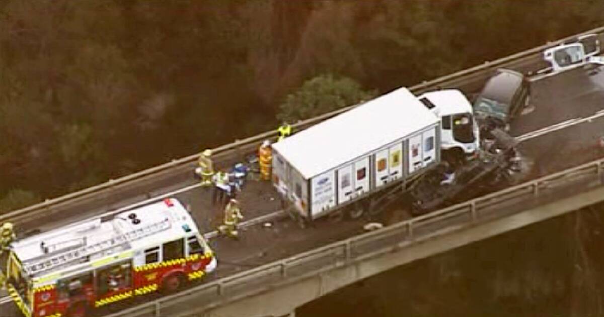 Heathcote tragedy: The fatal accident on the bridge over Woronora River. Picture: Seven News