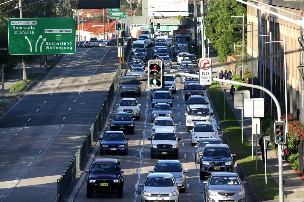 Just another day: Gridlock at 8.20am yesterday on the Princes Highway, Kogarah. Picture: John Veage