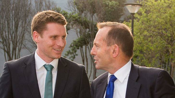 Andrew Hastie with Tony Abbott in Perth. Photo: Thomas Davidson