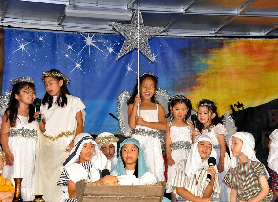 Carollers: The Kids of International Community Fellowship Hurstville rehearse the Nativity.