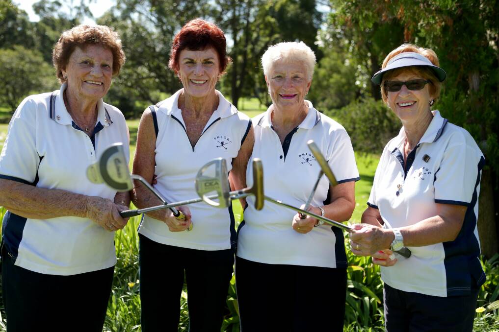 The club has come a "fairway" in 50 years: Port Hacking Ladies Golf Club quartet — Valda Wright, Shirley O'Donnell, Peggy Markham and Gillian Awramenko — at Woolooware Golf Club. Picture: Jane Dyson
