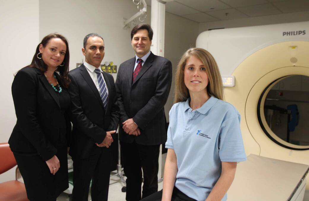 Expert help: Janine Kennedy in blue (pictured with Dr Patricia Bastick, urological surgeon David Malouf and radiation oncologist Joseph Bucci) is helping provide support to men with prostate cancer and their families. Picture: Chris Lane