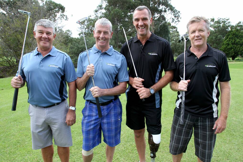 New skins golf: Finalists (from left) Rick Smith, Phil McColl, Steve Smith and Brad Edwards in golf skins before playing for $1200 in vouchers. Picture: Jane Dyson