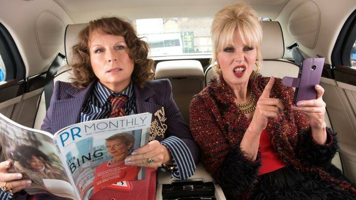 Jennifer Saunders as Edina and Joanna Lumley as Patsy in their new film verson of <i>Absolutely Fabulous</i>. Photo: David Appleby
