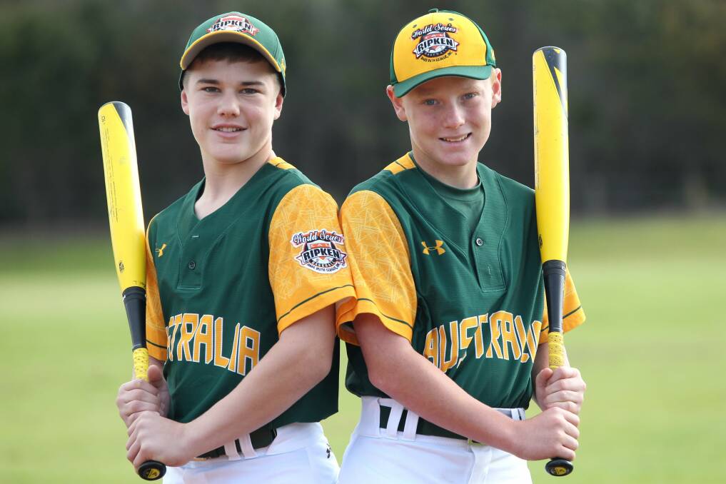 Strike: Top junior baseballers Zac Lawrence (left) and Ethan Stacy excelled for Australia in the Cal Rikin World Series in the US. Picture: Jane Dyson