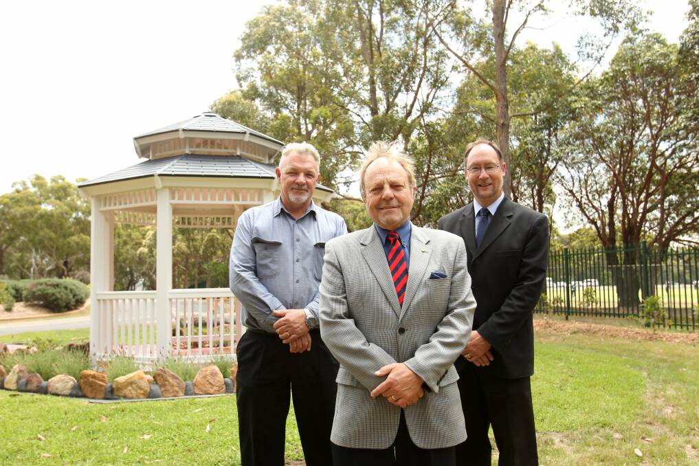 Quiet spot: Enough is Enough chief executive Ken Marslew (centre), Woronora Cemetery operations manager Steve Donaldson (right) and grounds and facility manager Ross Stack. Picture: Chris Lane.
