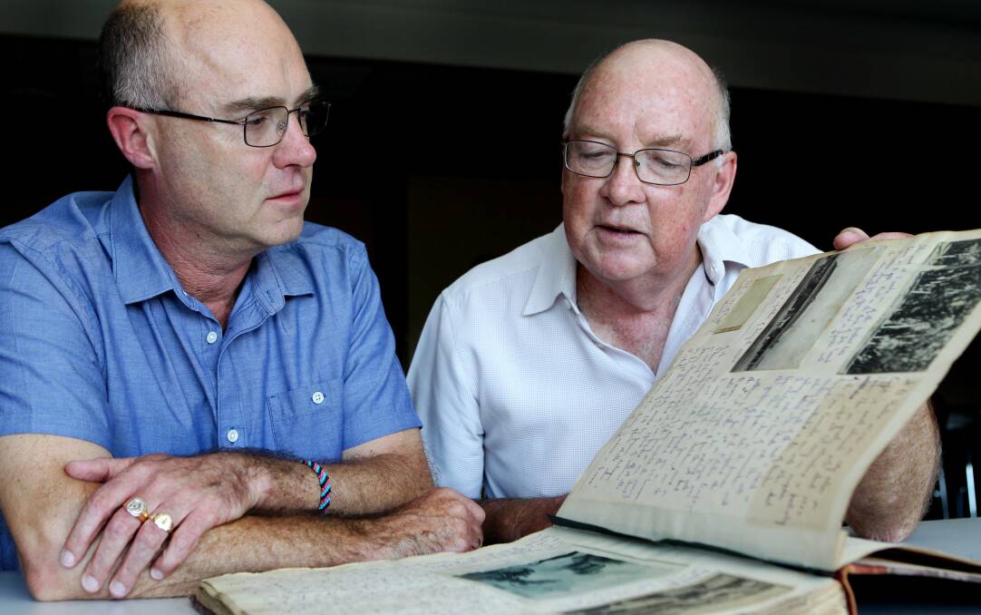 Digger's diary: Amateur St George historian Charles Davis (left) was asked by Kogarah RSL research the background of the diary of WWI digger Clarence Blunton who died in 1920. Mr Davis was able to track down his descendent, shire resident Ross Blunton. Picture: Jane Dyson
