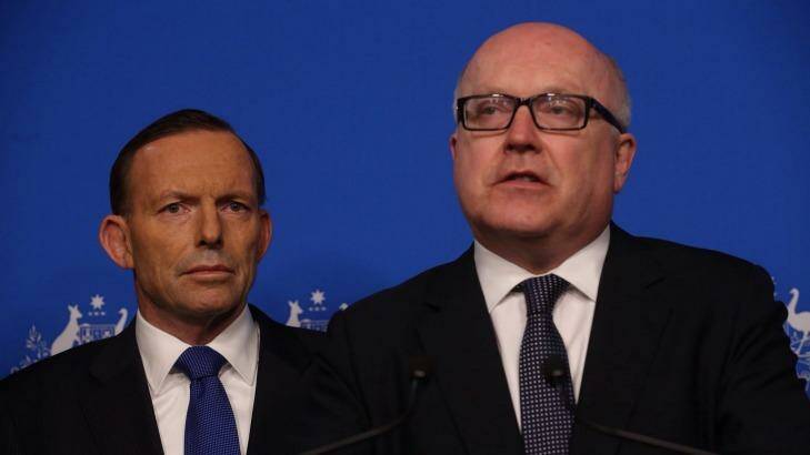 Prime Minister Tony Abbott and Attorney-General George Brandis have had difficulty so far explaining what information would be stored by proposed terror laws. Photo: Andrew Meares