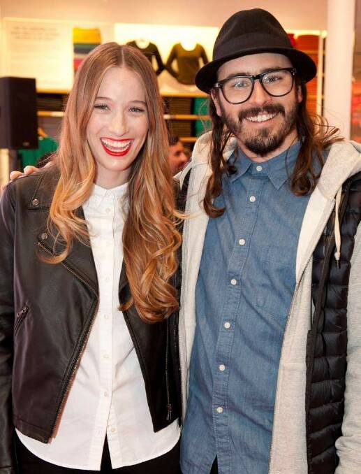 From left; Sophie Lowe and Rone at UNIQLO store launch, Emporium Melbourne. Photo: Fotogroup
