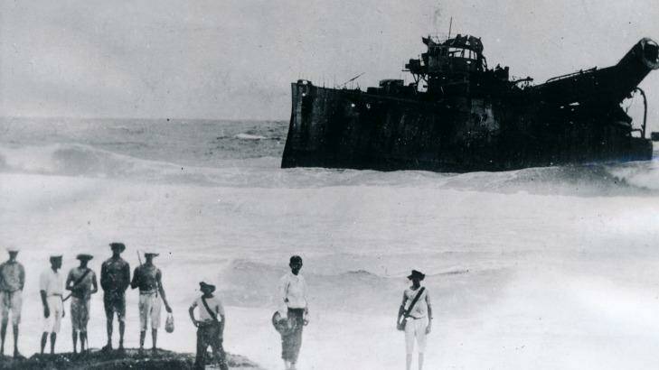 Victory at sea: German raider Emden "beached and done for" following her defeat at the Cocos Islands by HMAS Sydney on November 9,1914. Photo: Australian War Memorial