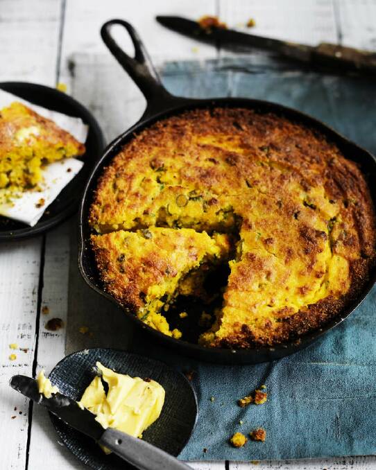 Neil Perry's jalapeno corn bread <a href="http://www.goodfood.com.au/good-food/cook/recipe/jalapeno-and-agedcheddar-corn-bread-20150302-3r8xl.html"><b>(RECIPE HERE).</b></a> Photo: William Meppem