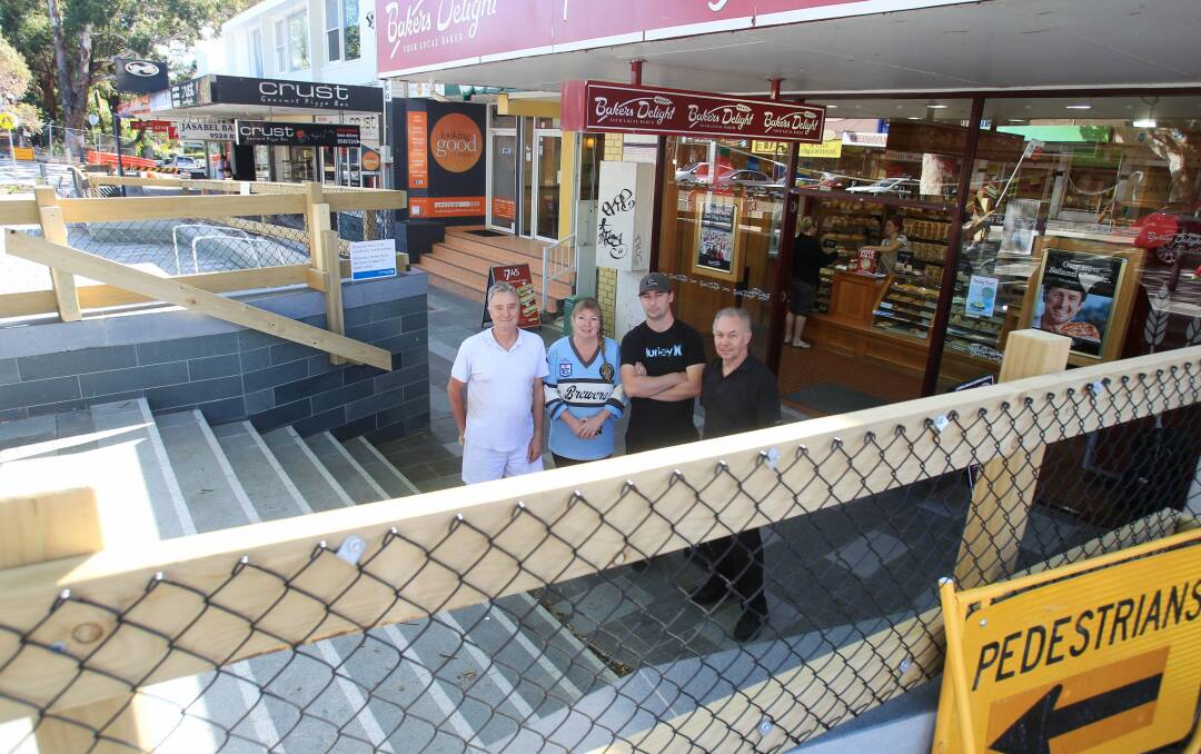 More pain: Shop owners,Tim Davies (left), Christine Brewer, Nick Levy and Derek Gentle, hope customers will return to Gymea despite continuing problems with the upgrade. Picture: Chris Lane