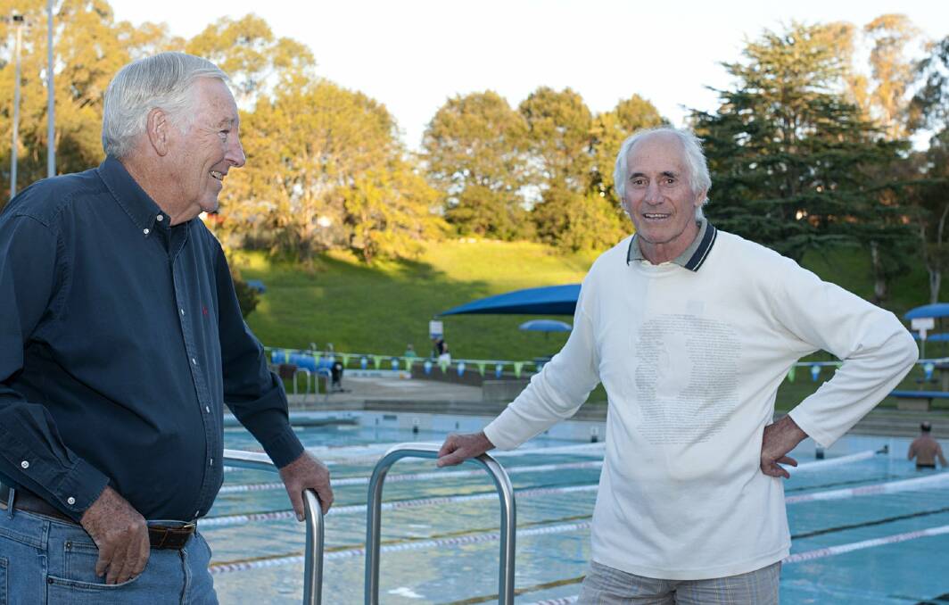 'Twas the last lap:the old Bexley Pool is now closed. A new aquatic Centre is on the way. John Heuschkel and Graham Mayhew have been swimming since the pool opened in 1976. Picture: Stephen Le Bas