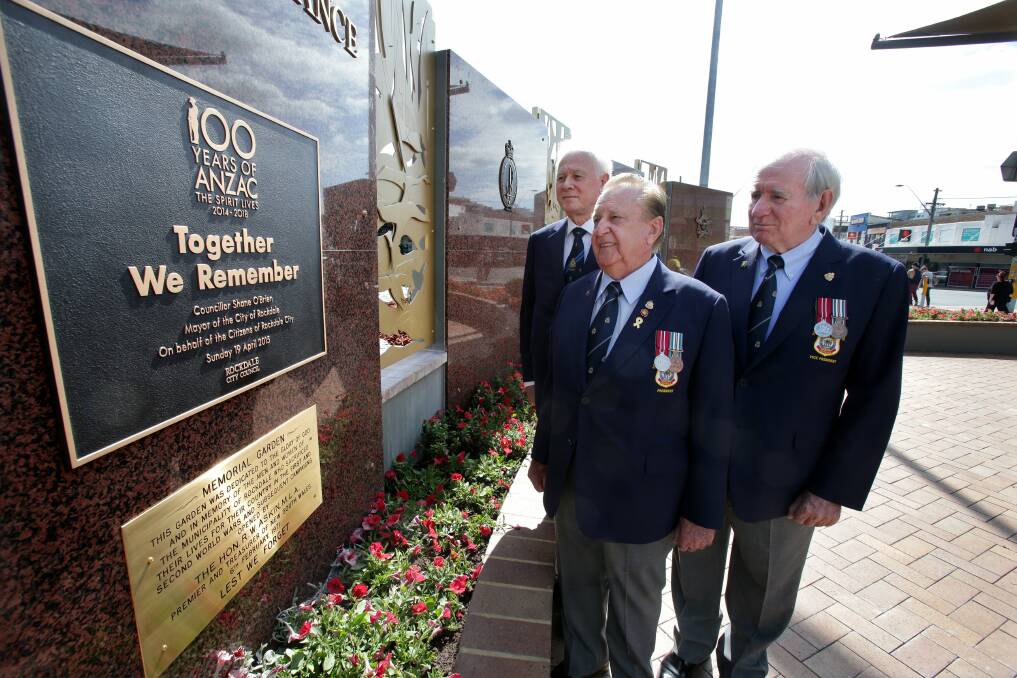 Restoration work: Rockdale RSL members Alan Lyons, John Sutton and Norm Ellison at the Remembrance Garden ahead of a re-dedication ceremony on Sunday. Picture: Jane Dyson