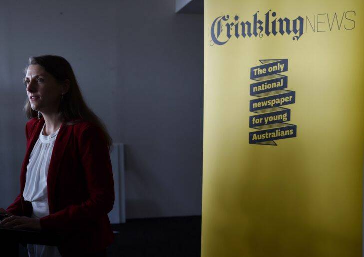 Editor of the children's newspaper "Crinkling", Saffron Howden at the launch at The Australian museum. Photo Nick Moir 20 april 2016