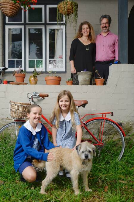 Money story on living without a car in Sydney.
Bronwen Morgan , her husband Jim Conley and kids Cassidy 9 and Brooklyn 7 Conley. And dog Beau
Pic Nick Moir 12 oct 2017
