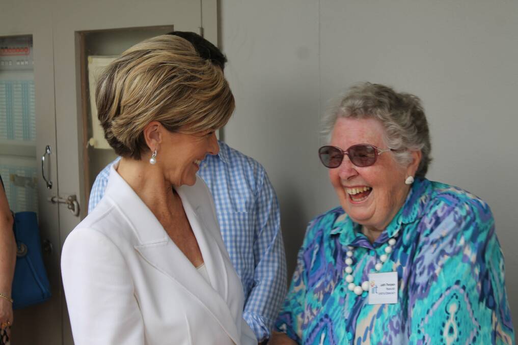 Nice to meet you: Foreign Affairs Minister Julie Bishop and IRT Peakhurst resident Judith Thompson.