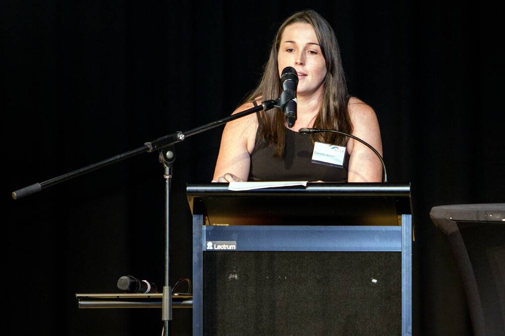 "Encouragement": Danielle Sowter, a former recipient of scholarships awarded to community housing residents by SGCH (formerly St George Community Housing) speaking at this year's function.
