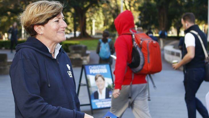 Lliberal city councillor Christine Forster campaigning to be Sydney's lord mayor. Cr Forster had previously proposed shrinking the council boundaries. Photo: Daniel Munoz
