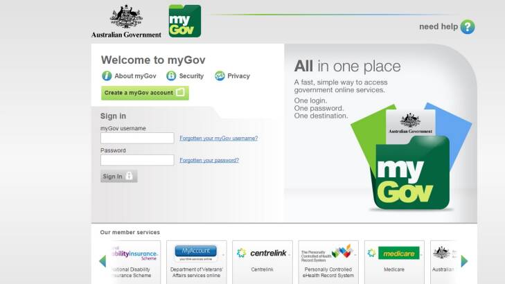 The myGov portal provides access to online government services from various agencies including the ATO, Centrelink and Medicare. Photo: Screenshot