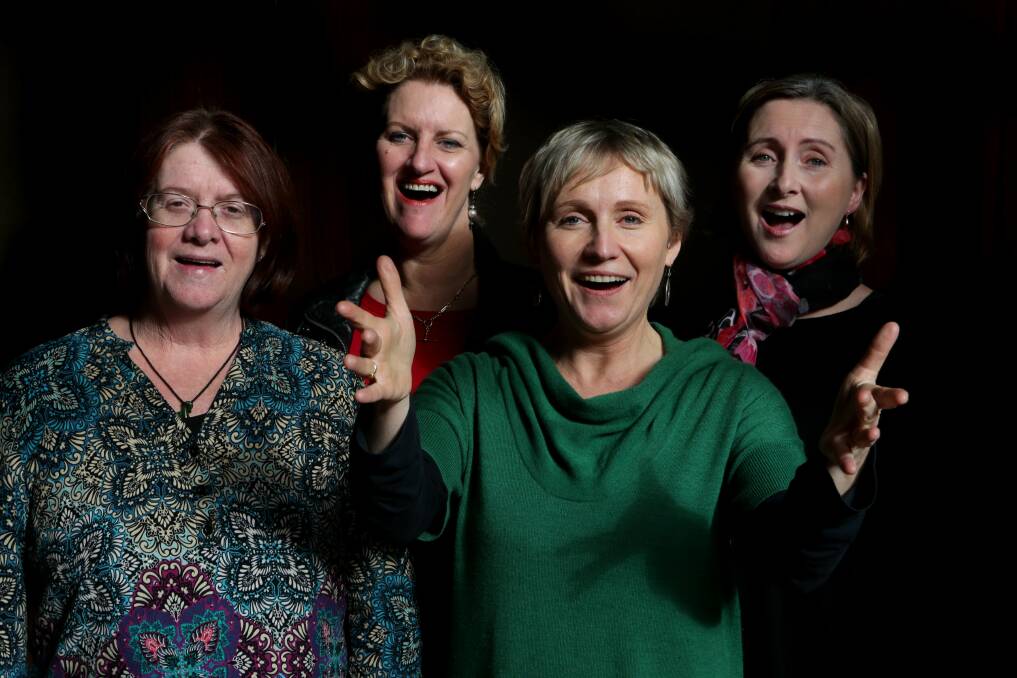 Voices wanted: Director Lyndal Tait (hands outstretched) with (from left) Anne Sterling, Susan Milgate and Rachel Maiden. Picture: Jane Dyson