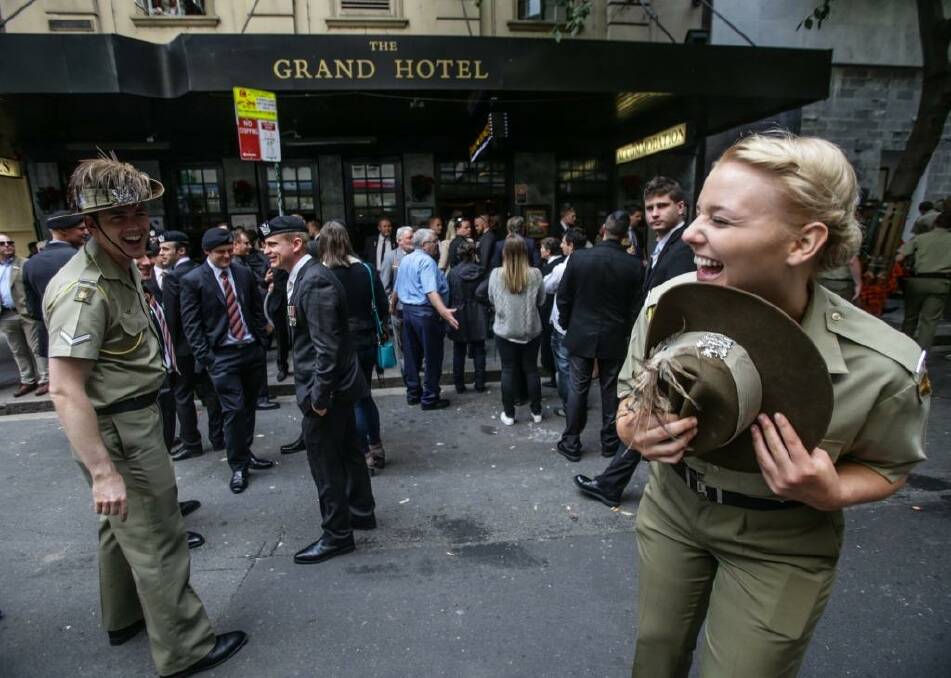 Private Elizabeth Smith of the 1/15 Royal NSW Lancer Band at the Anzac Day march in Sydney.  Photo: Dallas Kilponen