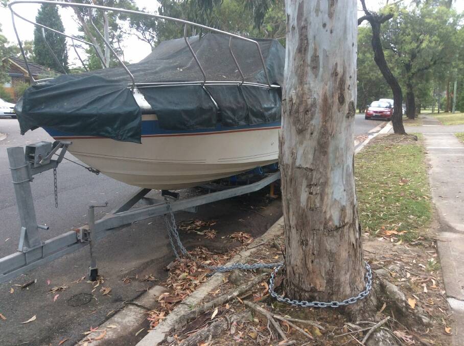 Trailer complaint: A boat trailer secured to a tree at Caringbah.

