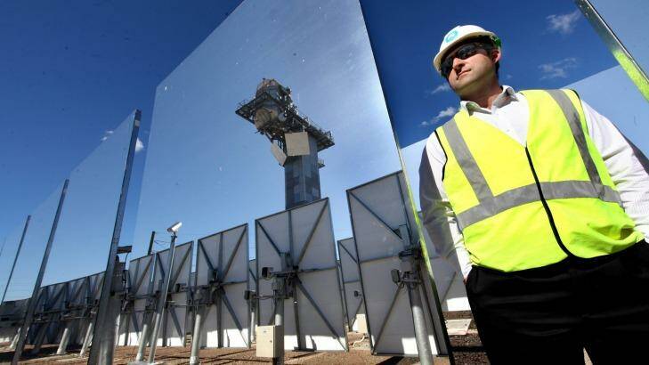 The solar panels focus sunlight on an energy collector. Photo: Phil Hearne
