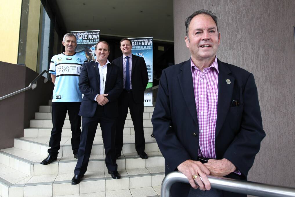 Real battler: John Peard (front) with Glen Gorick, Stuart Raper and Cronulla Leagues Club general manager Jeff Morris at the club. Picture: John Veage
