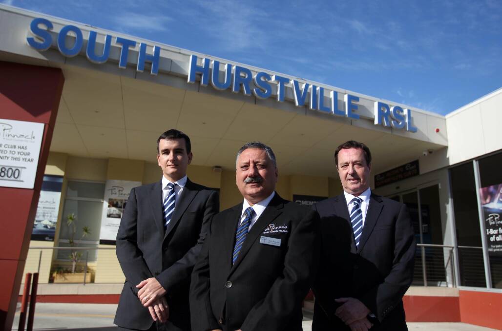 Considering solutions: (From left) South Hurstville RSL Club general manager Simon Mikkelsen, president John Busuttil and Hurstville RSL general manager Rod Bell. Picture: Chris Lane