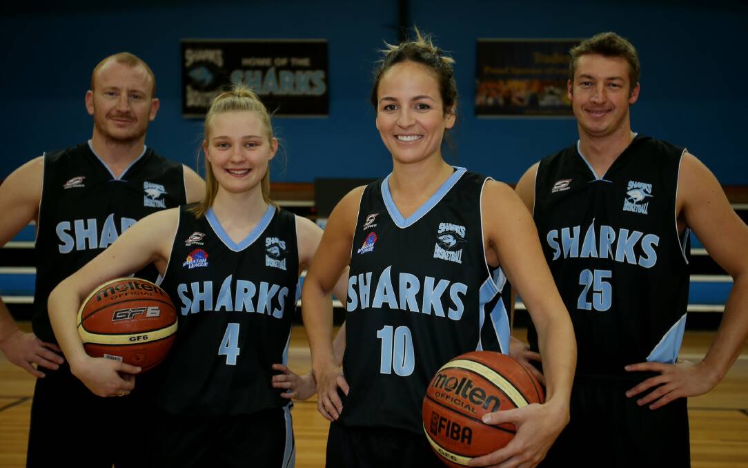 Home court advantage: Sutherland players Joel Geering, Madeleine Cox, Amelia Smith and David Fletcher will be a part of the Waratah Basketball League finals weekend. Picture: Chris Lane