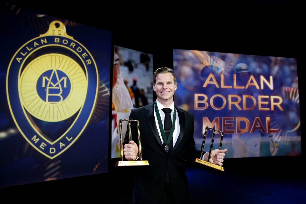 Big three: Steve Smith wins the 2015 Allan Border Medal, the ODI and Test Player of the Year awards. Picture: Matt King, Getty Images
