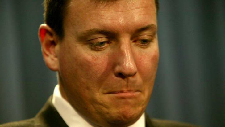 Then NSW opposition leader John Brogden resigns from the leadership in August 2005. Photo: Steven Siewert