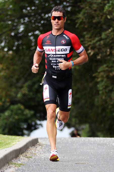 Craig Alexander on the run leg of the Port of Tauranga Half Ironman. Picture: Joel Ford/Getty Images